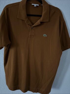 Lacoste Men's Mustard/Brown Polo with Green Crocodile Logo